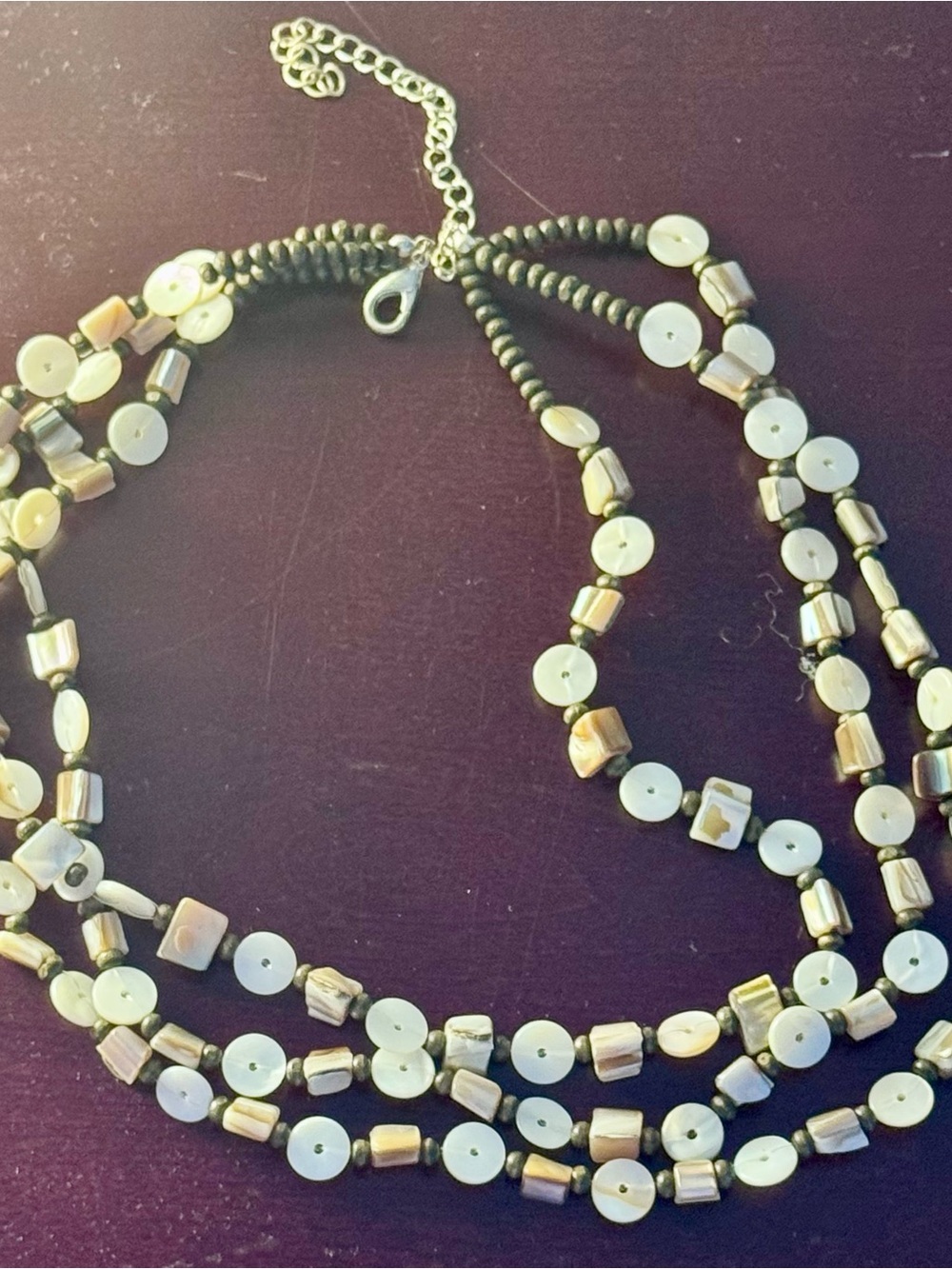 Multi-Strand Earth Tones Beaded Layer Necklace.  Adjustable from17"-20"